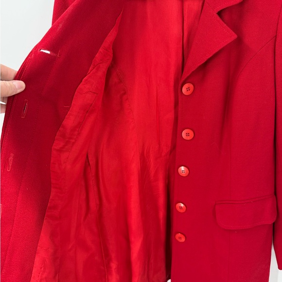 Hugo Buscati collection 100% wool hidden button closure long red blazer jacket 2 - Picture 8 of 9